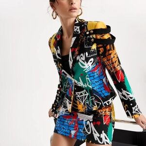 Colorful Graffiti Print Blazer